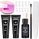 Lofuanna Clear & Nude Poly Nail Gel Kit with UV Light Starter Kit -2 Colors Builder Gel Nail Extension Set Professional poly nail kits starter kit
